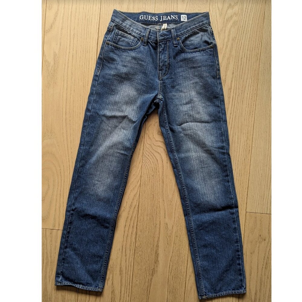 GUESS Boys 12 Slim Straight Brit Rocker jeans dark fade wash